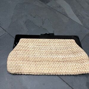 Vintage Rattan Elegant Woven Clutch Bag - Cream made in Italy , lucite handle